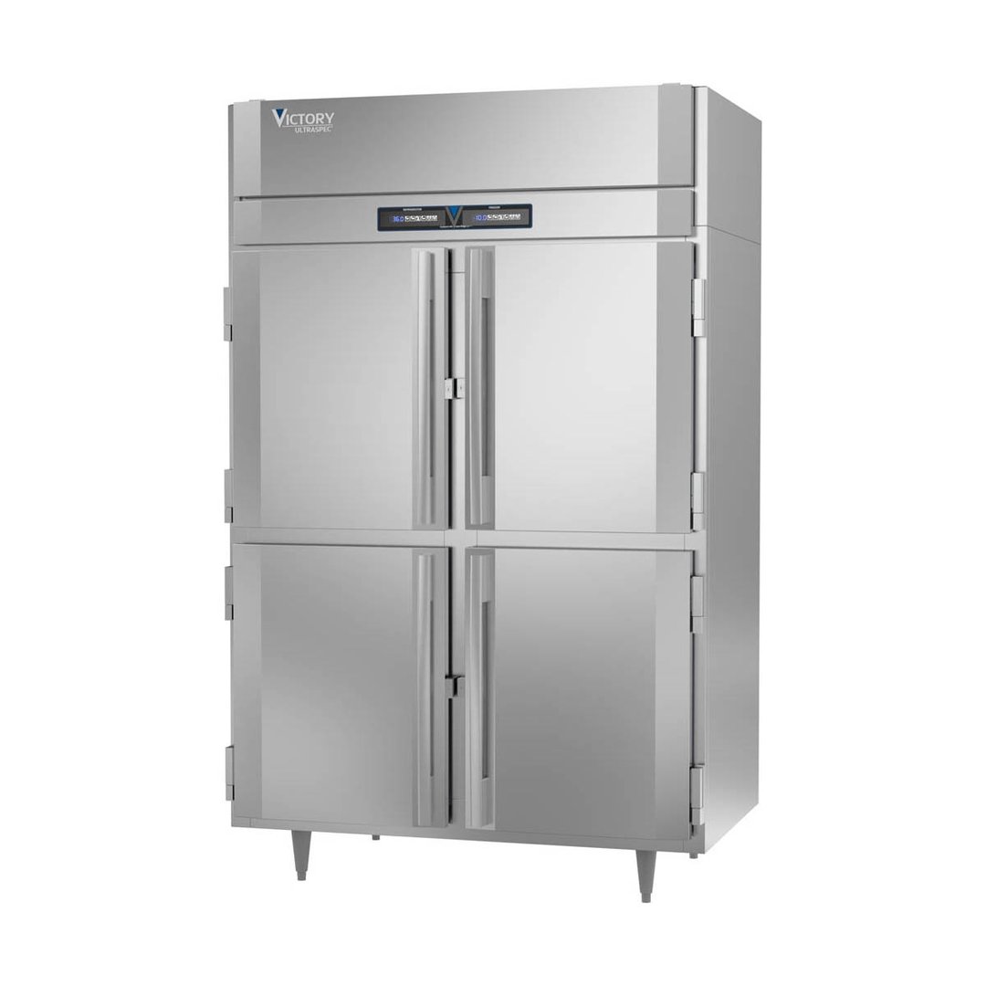 Victory RFSA-2D-S1-HD-HC 52" 2-Section Reach-In Refrigerator/Freezer Combo w/ 4 Half Solid Doors, Aluminum Interior