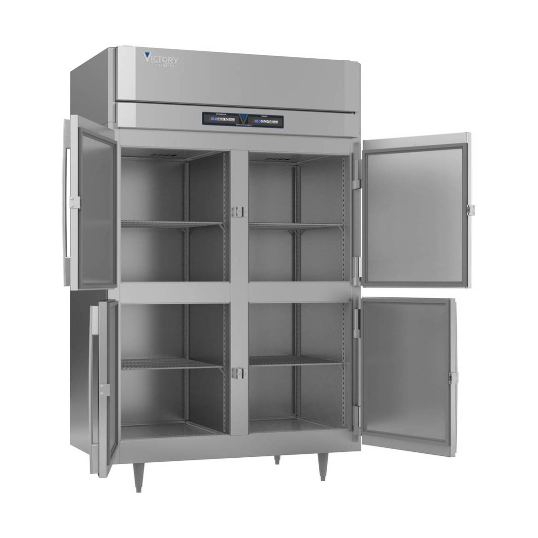 Victory RFSA-2D-S1-HD-HC 52" 2-Section Reach-In Refrigerator/Freezer Combo w/ 4 Half Solid Doors, Aluminum Interior