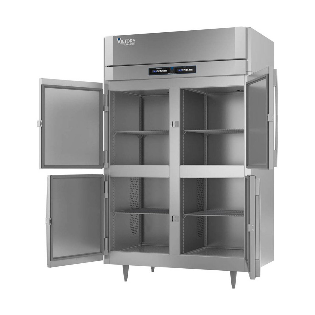 Victory RFSA-2D-S1-HD-HC 52" 2-Section Reach-In Refrigerator/Freezer Combo w/ 4 Half Solid Doors, Aluminum Interior
