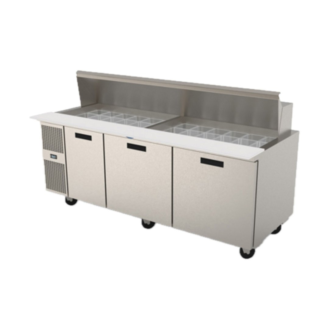 Randell PT84-36W-L 84" Three Section Mega Top Sandwich Prep Table w/ 3 Doors, 36 Pans