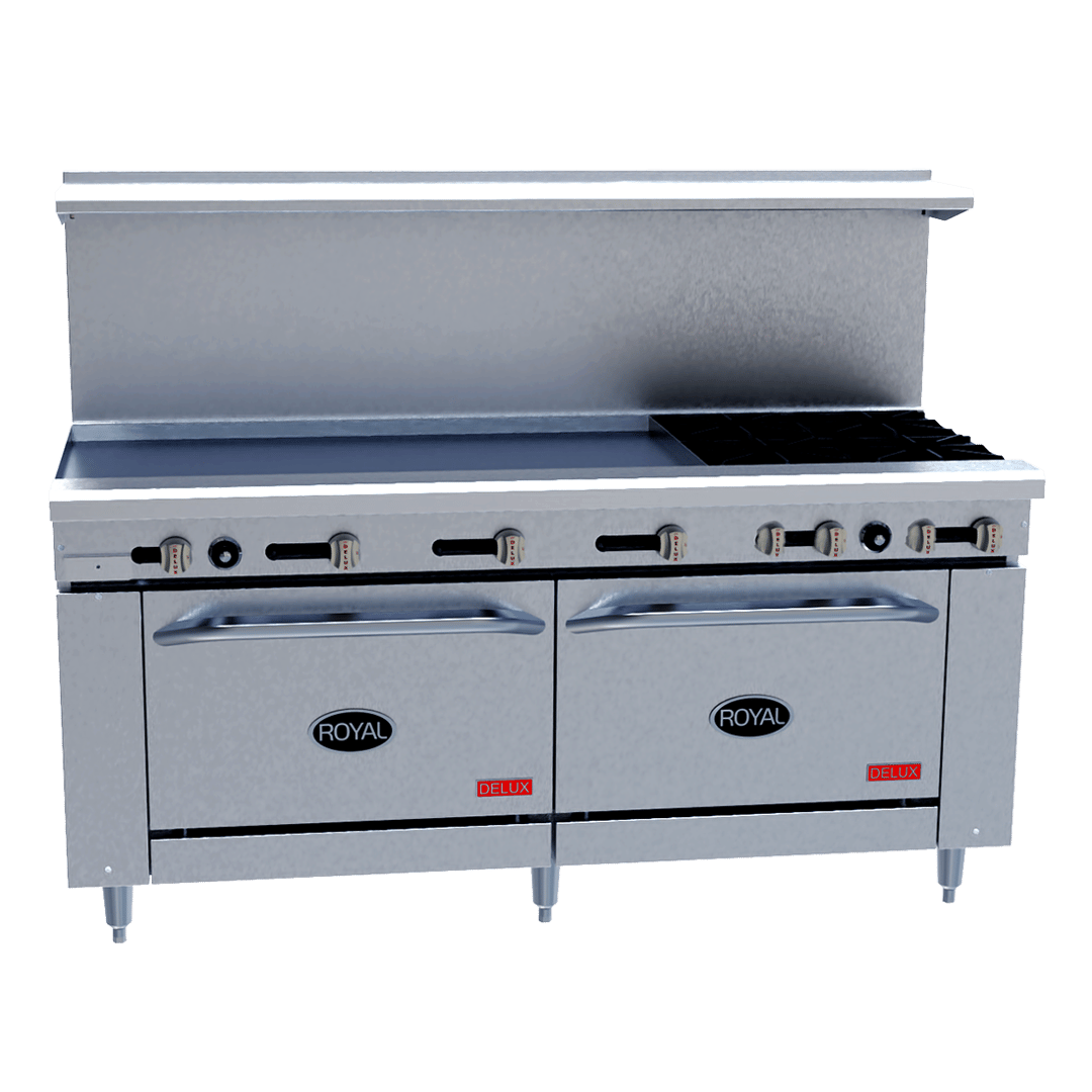 Royal Range of California RDR-12-CC 72" Gas Restaurant Range w/ (12) Open Burners, (2) Convection Ovens, 420.000 BTU