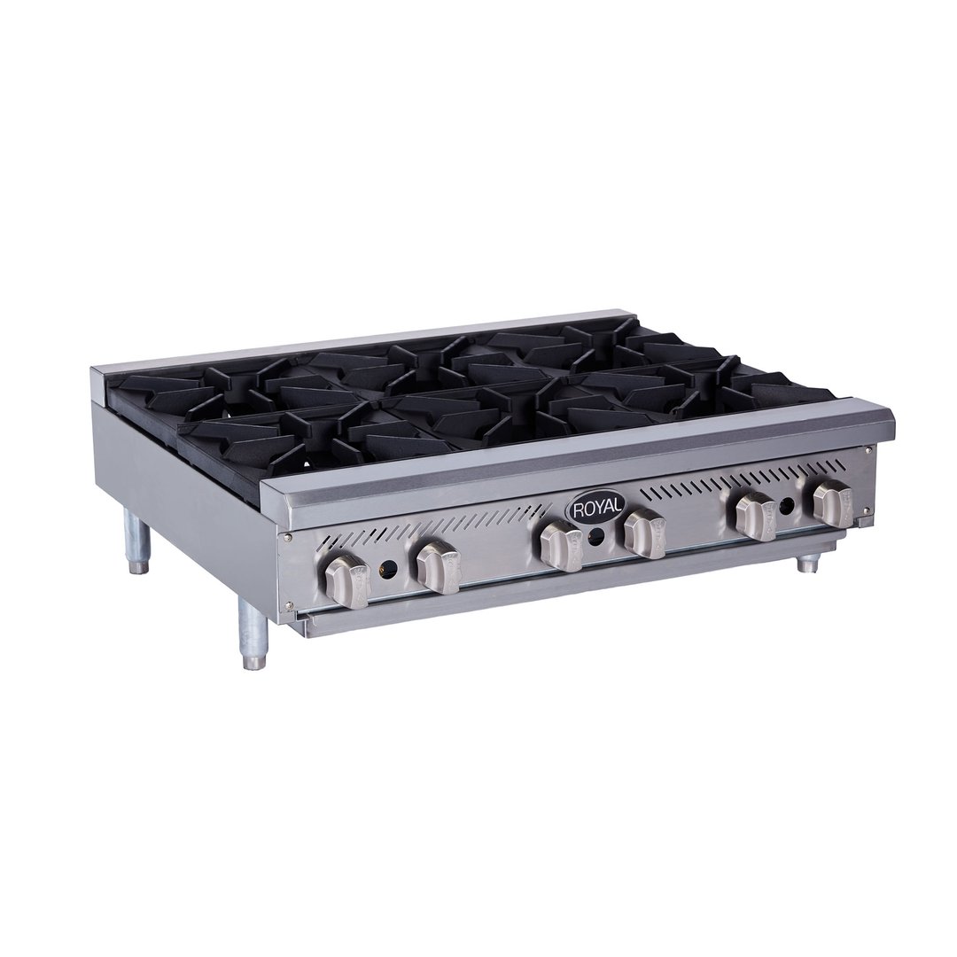 Royal Range of California RHP-36-6 36" Countertop Gas Hotplate with (6) Burners, Manual Controls, 180.000 BTU