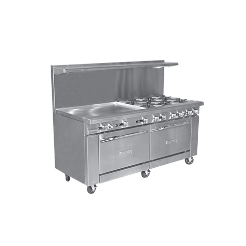 Royal Range of California RR-12-CC 72" Gas Restaurant Range w/ (12) Open Burners, (2) Convection Ovens, 420.000 BTU