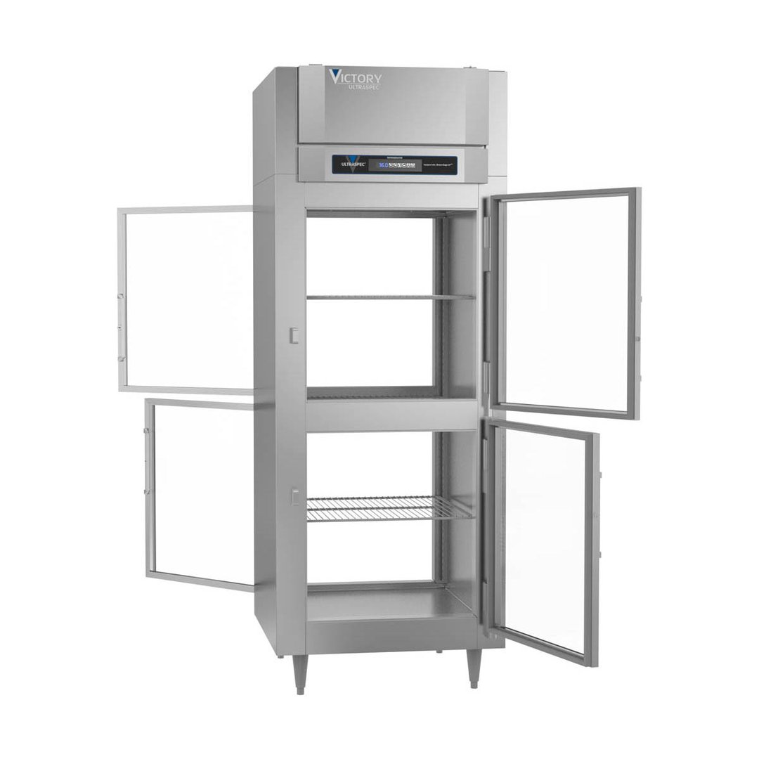 Victory RS-1D-S1-EW-PT-HG-HC One Section Wide Pass-Thru Refrigerator w/ 4 Half Glass Swing Doors, Stainless Steel, 26. cu. ft.