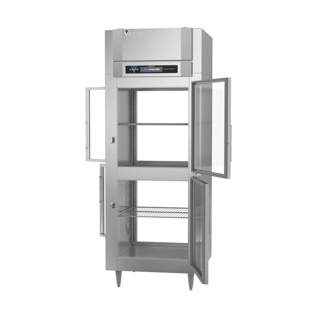Victory RS-1D-S1-EW-PT-HG-HC One Section Wide Pass-Thru Refrigerator w/ 4 Half Glass Swing Doors, Stainless Steel, 26. cu. ft.