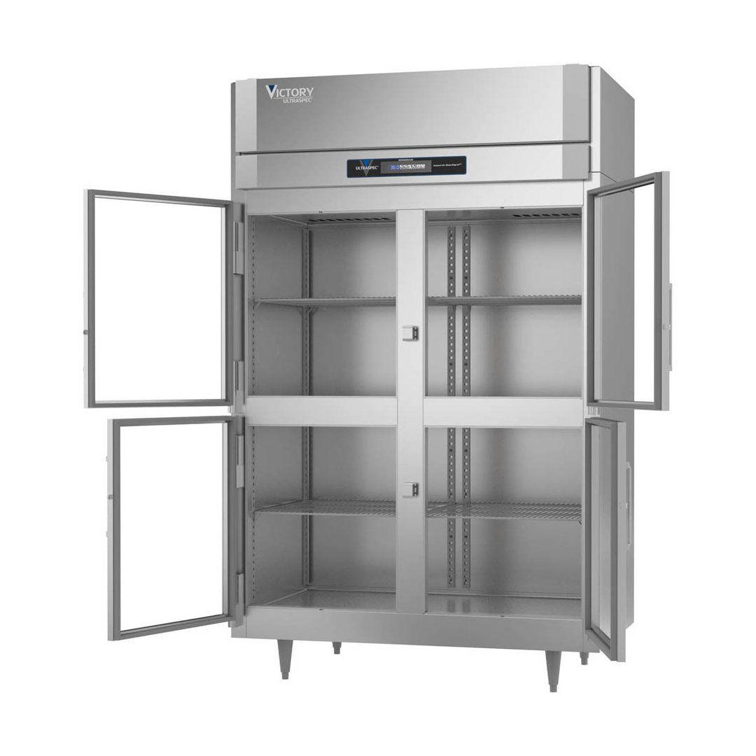 Victory RS-2D-S1-HG-HC 52" Two Section Reach-In Refrigerator w/ 4 Glass Swing Half Doors, Stainless Steel, 44.5 cu. ft.