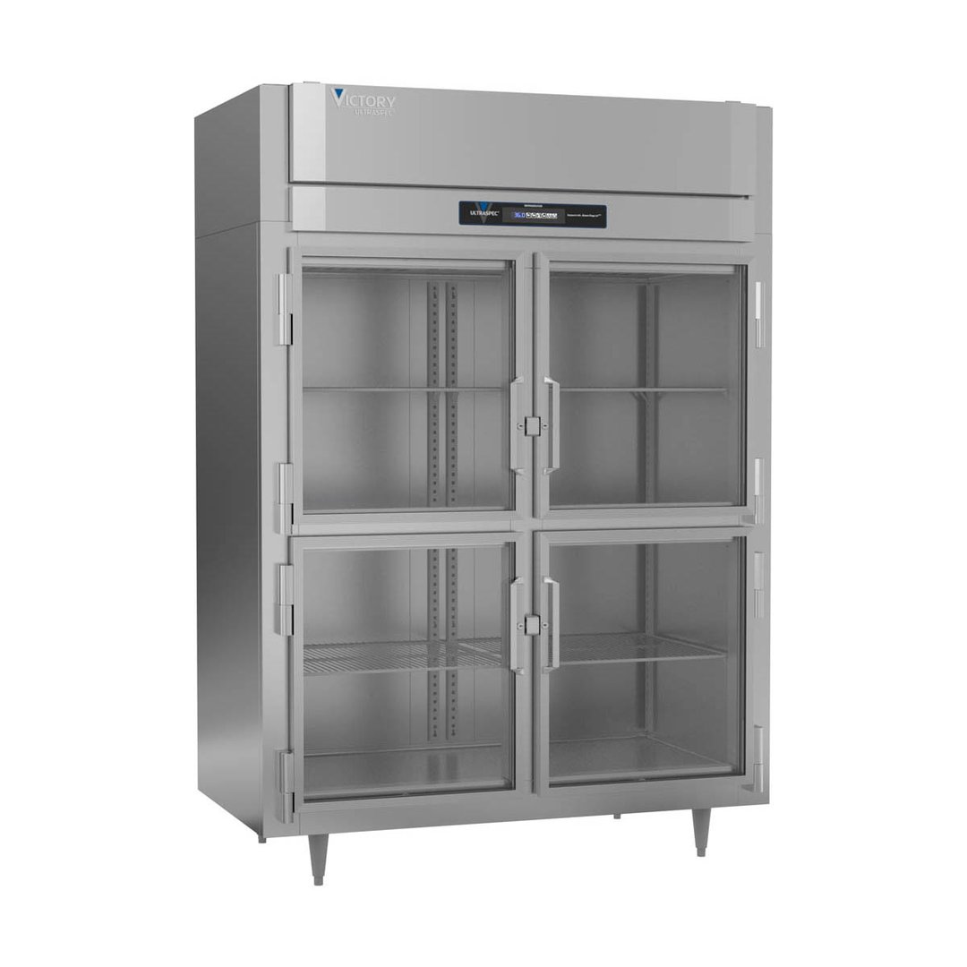 Victory RSA-2D-S1-EW-HG-HC 58" Two Section Wide Reach-In Refrigerator w/ 4 Glass Swing Half Doors, Aluminum Interior, 49 cu. ft.