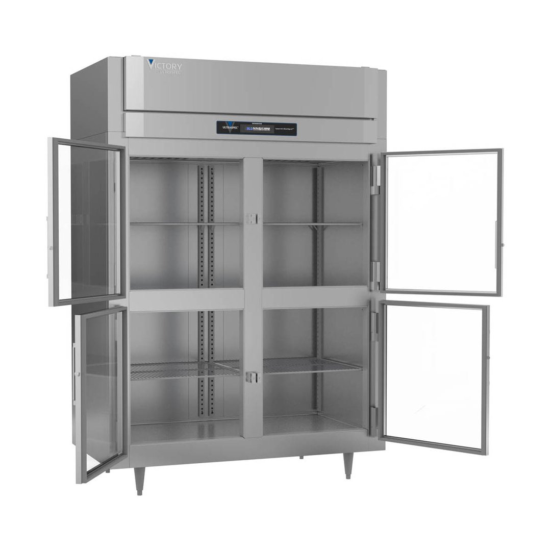 Victory RSA-2D-S1-EW-HG-HC 58" Two Section Wide Reach-In Refrigerator w/ 4 Glass Swing Half Doors, Aluminum Interior, 49 cu. ft.