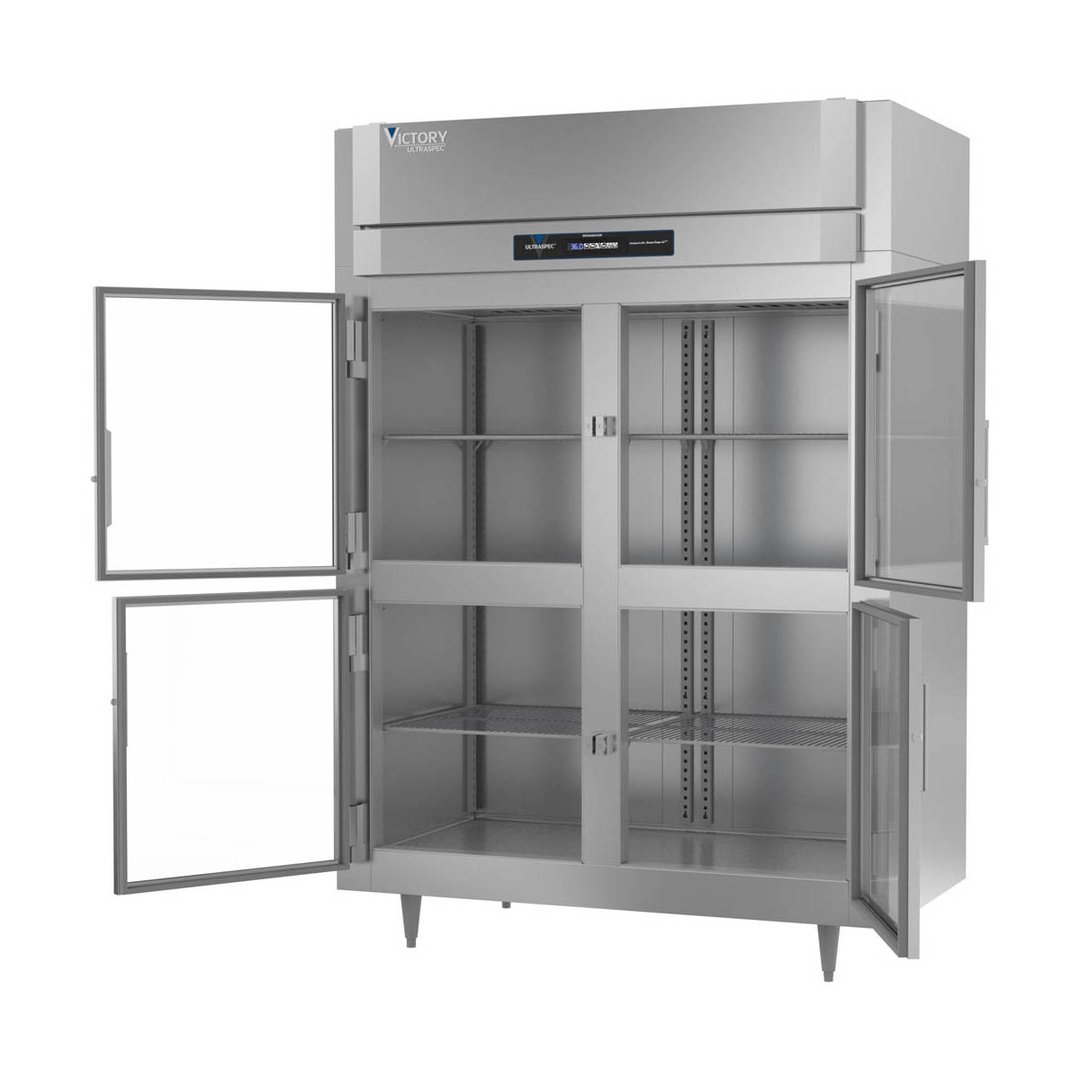 Victory RSA-2D-S1-EW-HG-HC 58" Two Section Wide Reach-In Refrigerator w/ 4 Glass Swing Half Doors, Aluminum Interior, 49 cu. ft.