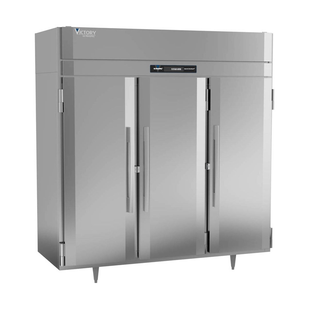 Victory RSA-3D-S1-HC 78" Three Section Reach-In Refrigerator w/ 3 Solid Swing Full Doors, Aluminum Interior, 68 cu. ft.