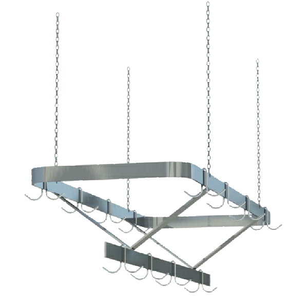 Sapphire Manufacturing SM-CR72, 72" Stainless Steel Triple Bar Ceiling Mounted Pot Rack with 18 Double Hooks