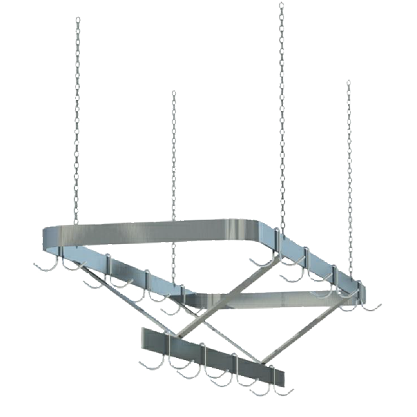 Sapphire Manufacturing SM-CR96, 96" Stainless Steel Triple Bar Ceiling Mounted Pot Rack with 18 Double Hooks