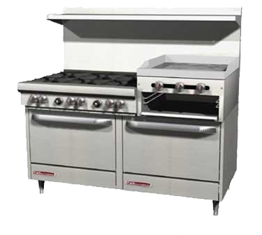 Southbend 4603DC-2RR 60" Gas Restaurant Range w/ (6) Open Burners, 24" Griddle/Broiler, (1) Standard Oven, (1) Cabinet Base, 276.500 BTU 