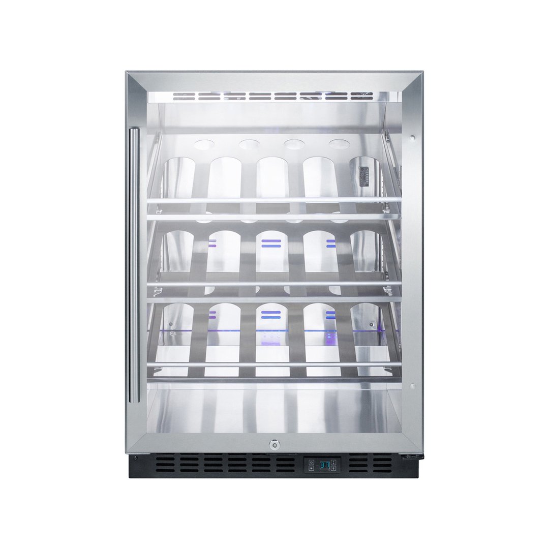 Summit SCR610BLCHCSS 24" Glass Door Wine Refrigerator, Single Temperature, 20 Bottles