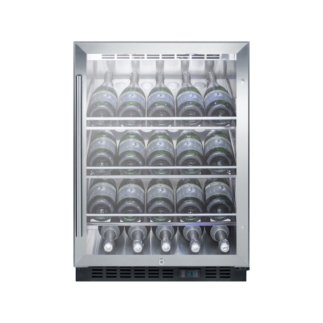 Summit SCR610BLCHCSS 24" Glass Door Wine Refrigerator, Single Temperature, 20 Bottles