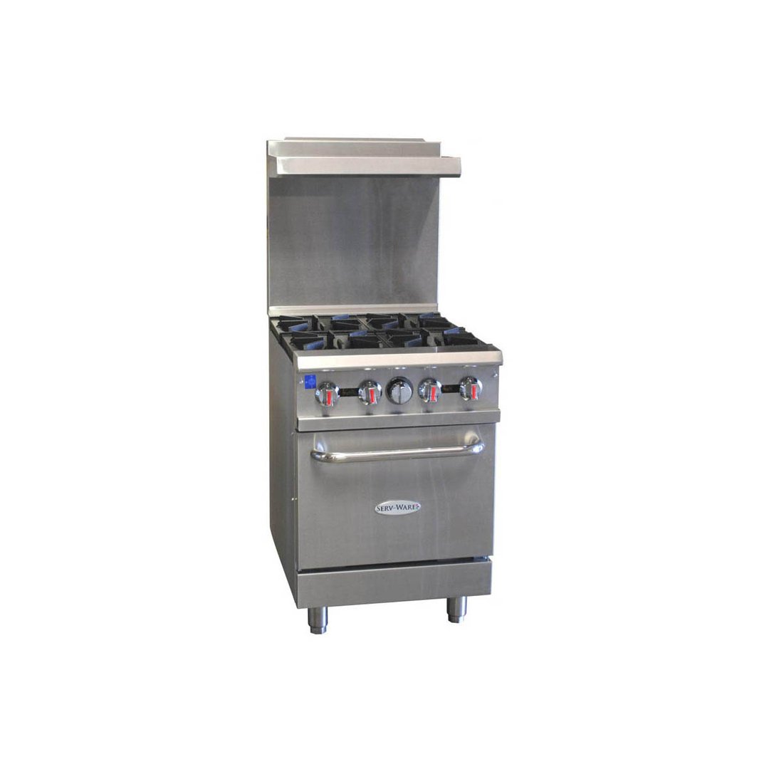 Serv-Ware SGR-4B 24" Gas Restaurant Range w/ (4) Open Burners, (1) Standard Oven, 151.000 BTU