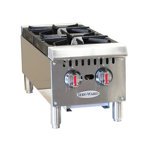 Serv-Ware SHPS-12 12" Countertop Gas Hotplate w/ (2) Burners, Manual Controls, 50.000 BTU