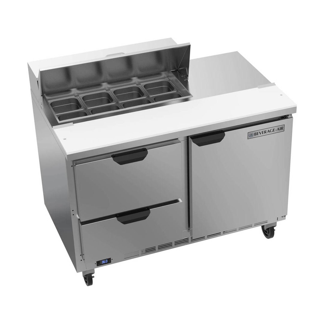 Beverage Air SPED48HC-08-2 48" Two Section Sandwich/Salad Prep Table w/ 2 Drawers & 1 Door, 8 Pans