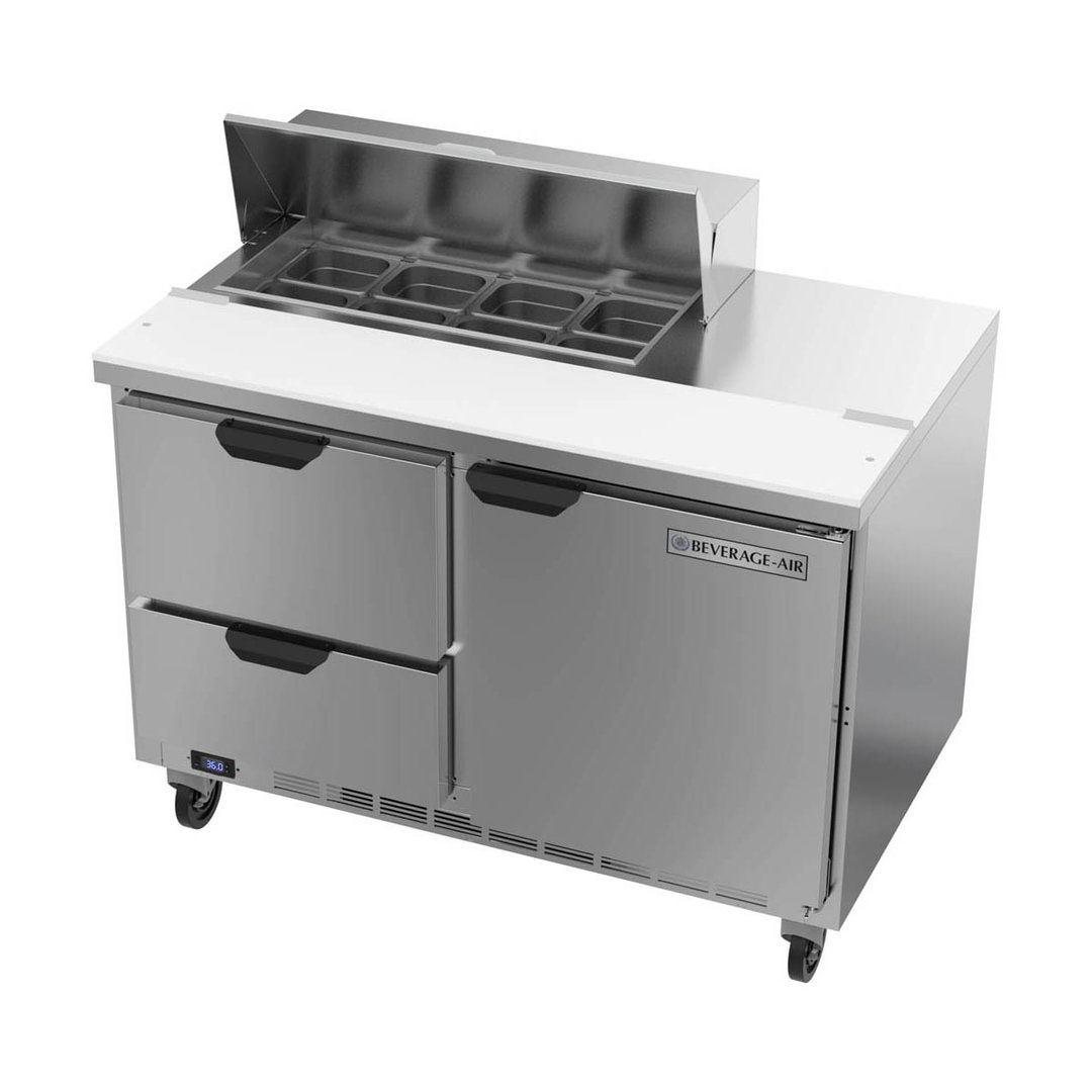 Beverage Air SPED48HC-08-2 48" Two Section Sandwich/Salad Prep Table w/ 2 Drawers & 1 Door, 8 Pans