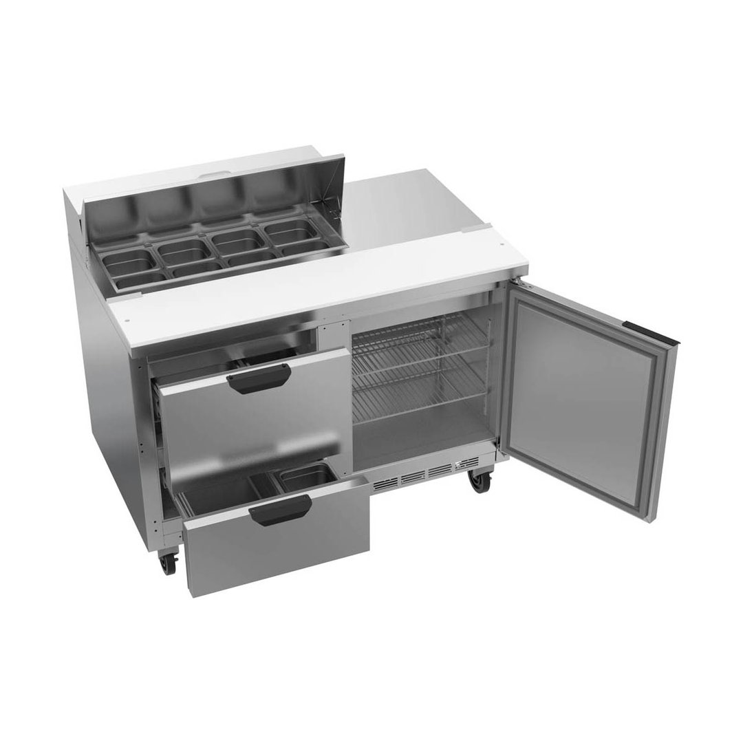 Beverage Air SPED48HC-08-2 48" Two Section Sandwich/Salad Prep Table w/ 2 Drawers & 1 Door, 8 Pans