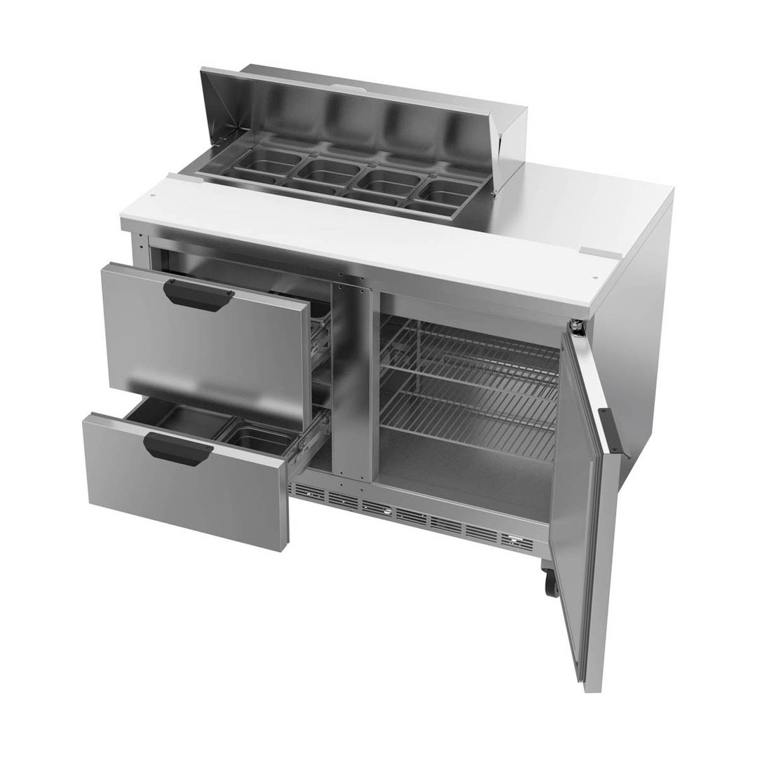 Beverage Air SPED48HC-08-2 48" Two Section Sandwich/Salad Prep Table w/ 2 Drawers & 1 Door, 8 Pans