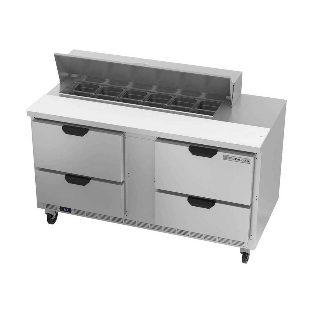 Beverage Air SPED60HC-12-4 60" Two Section Sandwich/Salad Prep Table w/ 4 Drawers, 12 Pans