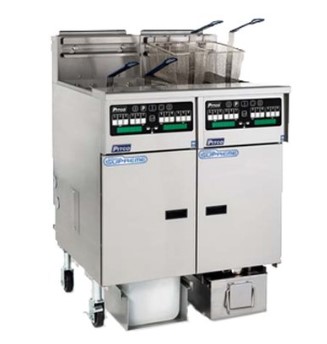 Pitco SSHLV14T-C/FD Split Pot Floor Model Gas Fryer w/ (2) 17-lb Frypots, Filter Drawer System