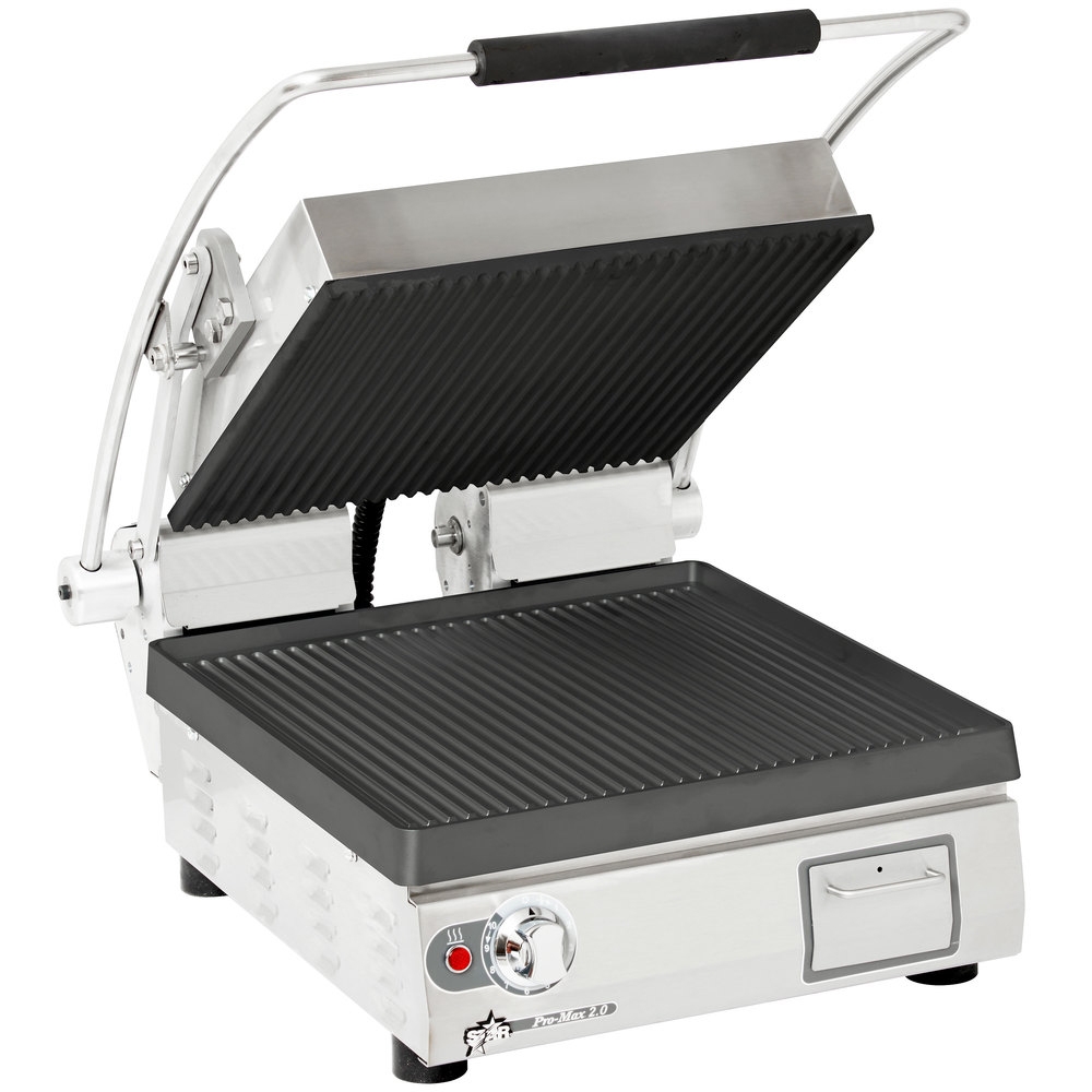 Star PGT14I Single Cast Iron Panini Sandwich Grill w/ Timer, Grooved Plates, Manual Controls