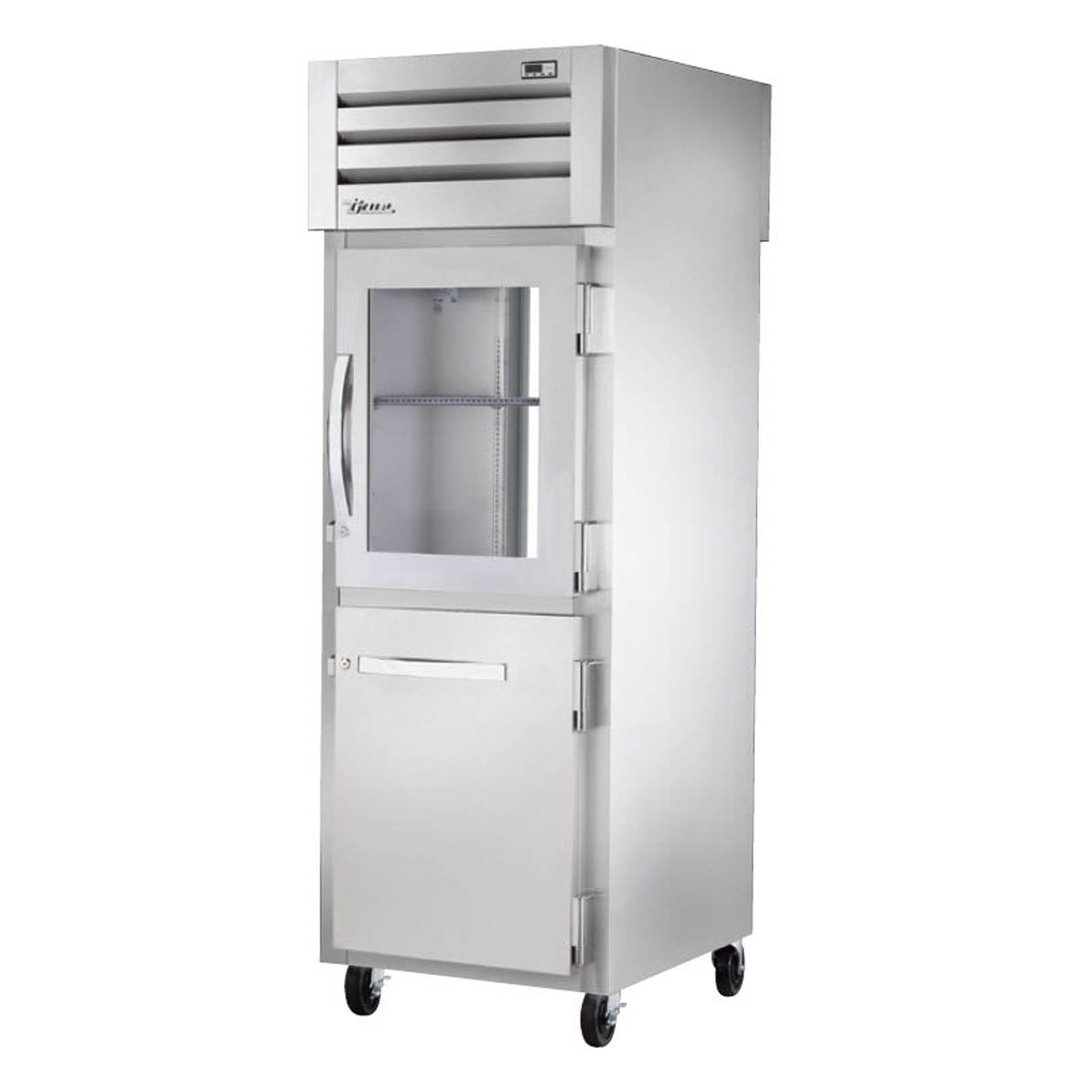True STA1RPT-1HG/1HS-1G-HC One Section Pass-Thru Refrigerator w/ Front Glass & Rear Solid Door, Aluminum Interior-Stainless Floor