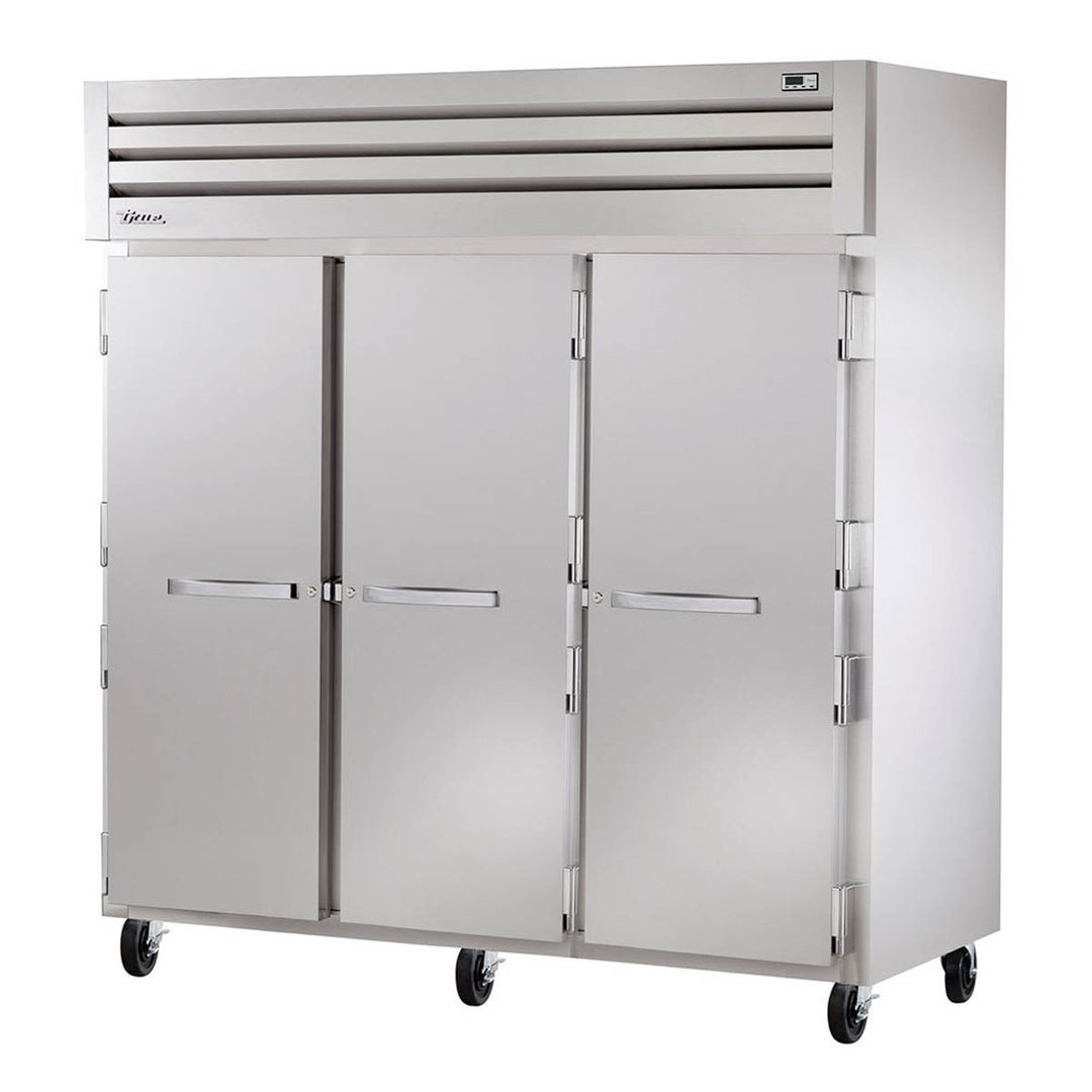 True STA3R-3S 77" Three Section Reach-In Refrigerator w/ 3 Solid Doors, Top Mount, Aluminum Interior-Stainless Floor