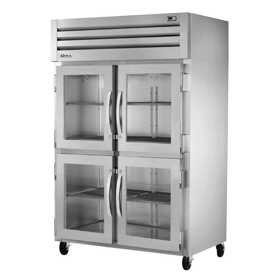 True STG2R-4HG-HC 52" Two Section Reach-In Refrigerator w/ 4 Glass Half Doors, Top Mount, Stainless Steel Front-Aluminum Sides