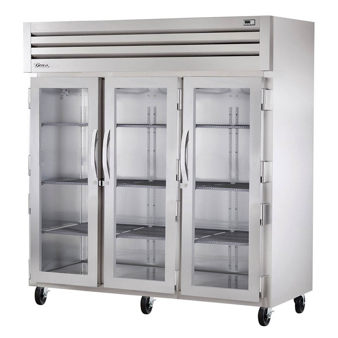 True STG3R-3G 77" Three Section Reach-In Refrigerator w/ 3 Glass Doors, Top Mount, Stainless Steel Front-Aluminum Sides