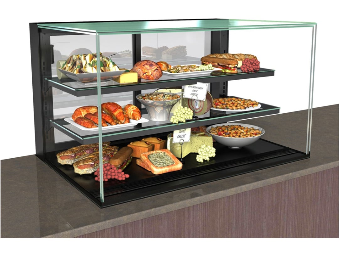 Structural Concepts NE6027RSV 60" Reveal Full Service Refrigerated Slide In Counter Case, 2 Shelves, Glass Ends