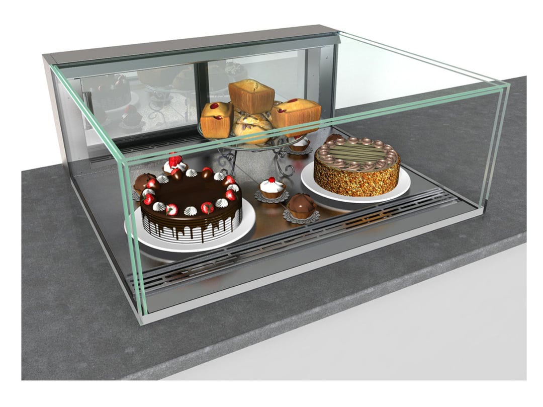 Structural Concepts NE7213RSV 72" Reveal® Full Service Refrigerated Slide In Counter Case, Deck Only, w/ Rear Sliding Doors, Glass Ends