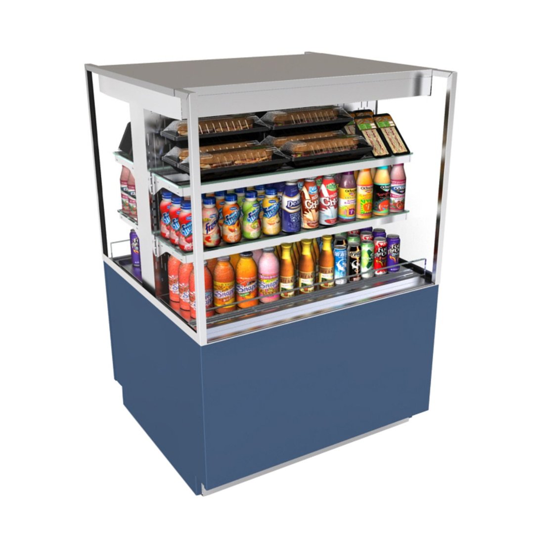 Structural Concepts NR3647RSSV2 36" Reveal Self-Service Refrigerated Dual Sided Display Case, Open Flat, Specify Exterior, w/2 Shelves 