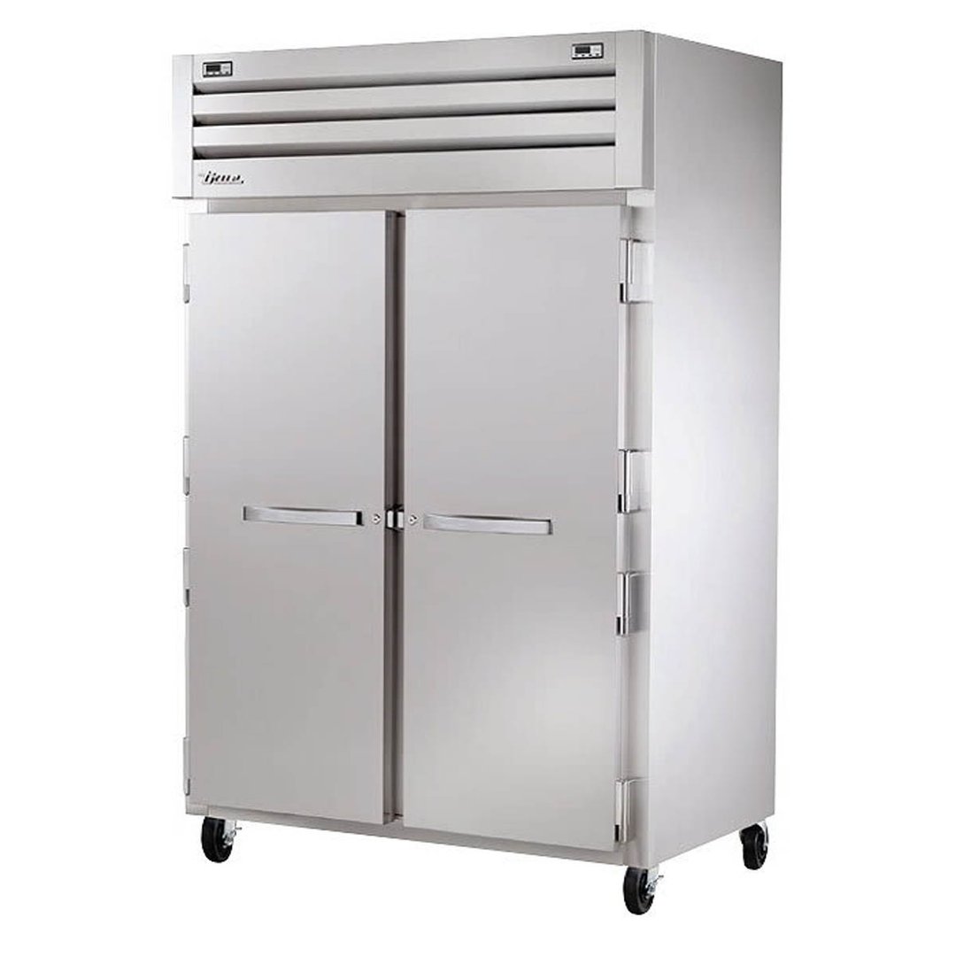 True STR2DT-2S 52" 2-Section Reach-In Refrigerator/Freezer Combo w/ 2 Solid Doors, All Stainless Steel