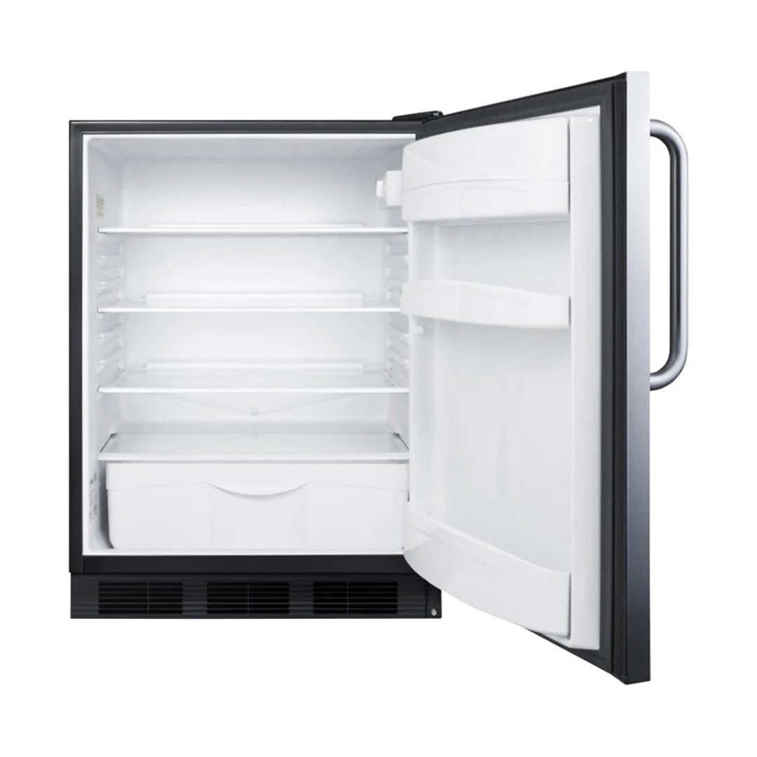 Summit FF6BK7SSTB 24" Freestanding Undercounter Refrigerator in Black, Stainless Steel Door, 5.5 cu. ft.