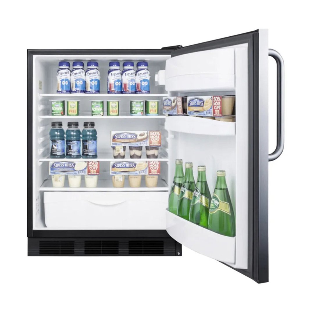 Summit FF6BK7SSTB 24" Freestanding Undercounter Refrigerator in Black, Stainless Steel Door, 5.5 cu. ft.