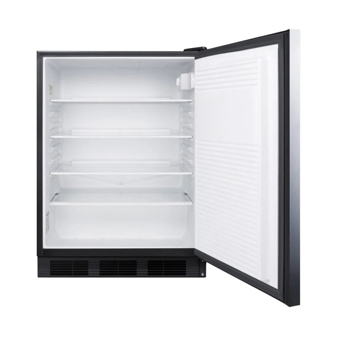 Summit FF7BKSSHH 24" Freestanding Undercounter Refrigerator in Black, Stainless Steel Door, 5.5 cu ft