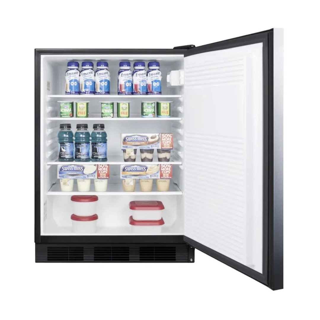 Summit FF7BKSSHH 24" Freestanding Undercounter Refrigerator in Black, Stainless Steel Door, 5.5 cu ft