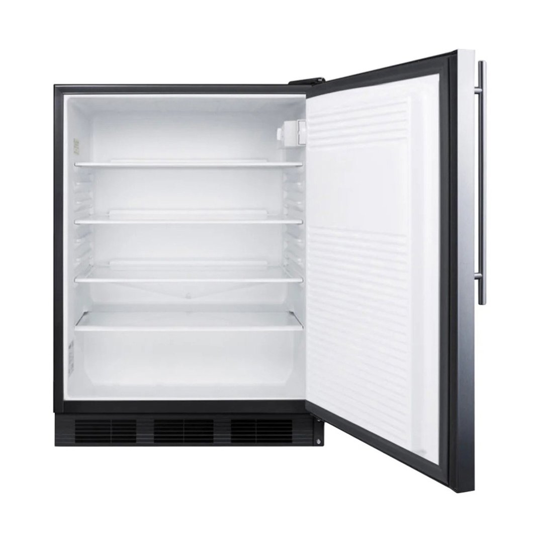 Summit FF7BKSSHVADA 24" Undercounter Refrigerator in Black, Stainless Steel Door, Thin Handle, ADA Compliant, 5.5 cu. ft.