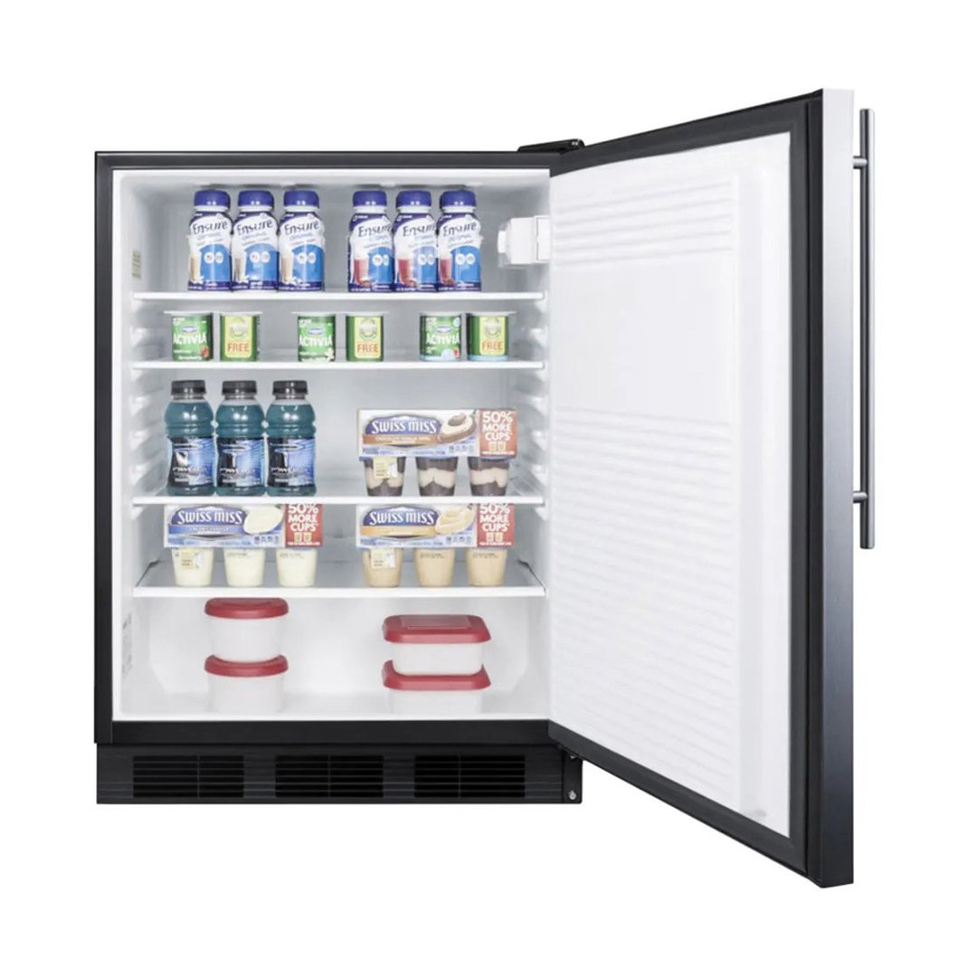 Summit FF7BKSSHVADA 24" Undercounter Refrigerator in Black, Stainless Steel Door, Thin Handle, ADA Compliant, 5.5 cu. ft.