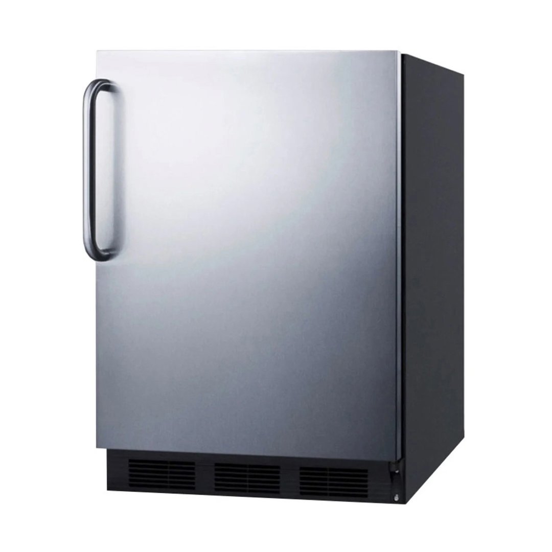 Summit FF7BKSSTB 24" Undercounter Refrigerator in Black, Stainless Steel Door, Towel Bar Handle, 5.5 cu. ft.