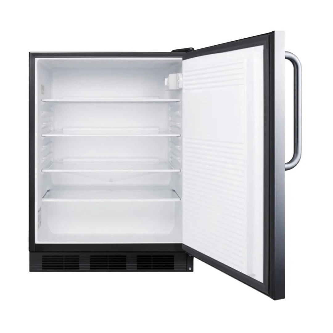 Summit FF7BKSSTB 24" Undercounter Refrigerator in Black, Stainless Steel Door, Towel Bar Handle, 5.5 cu. ft.