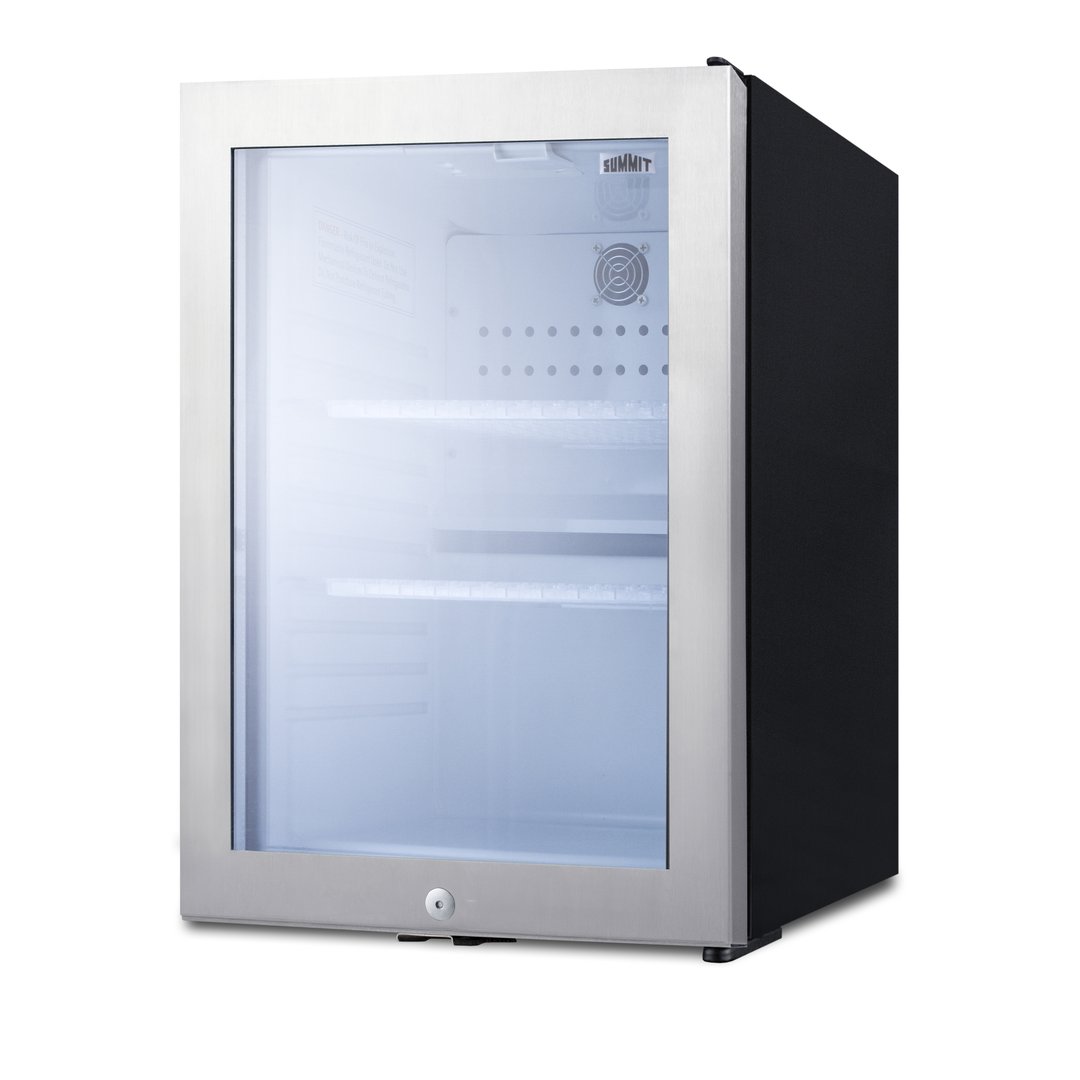 Summit MB27GST 16" Stainless Steel Trim Glass Door Compact Minibar Refrigerator in Black, 1.2 cu.ft