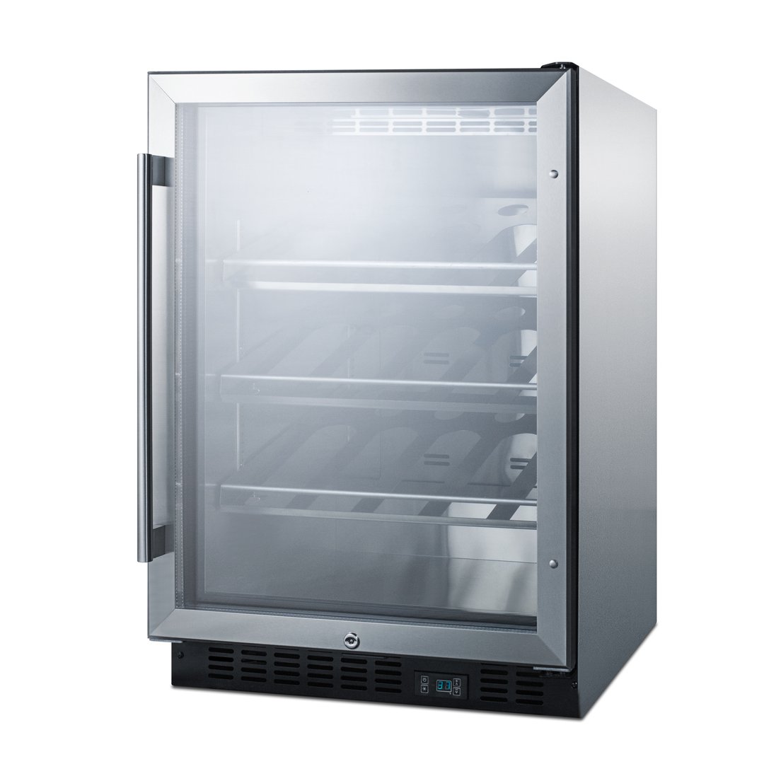 Summit SCR610BLCHCSS 24" Glass Door Wine Refrigerator, Single Temperature, 20 Bottles