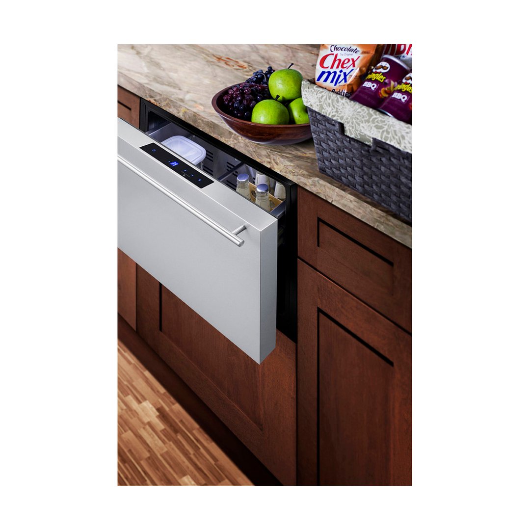 Summit SDR24 24" Built-in Stainless Steel 1-Drawer Undercounter Refrigerator in Black, 2 cu. ft.