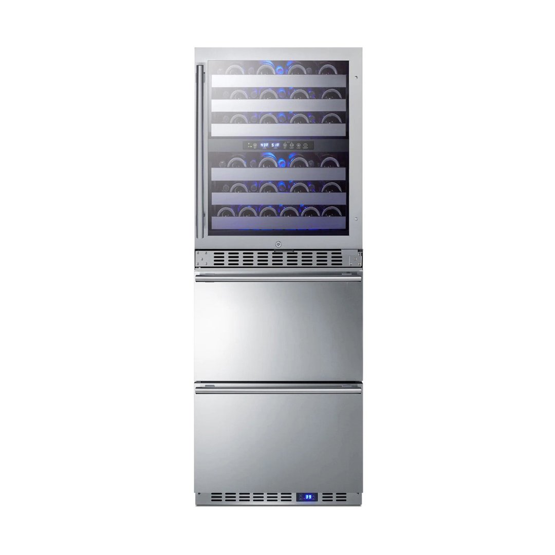Summit SWCDAR24 24" Glass Door Wine Cooler/Drawer Refrigerator Combo, Dual Temperature, 46 Bottles