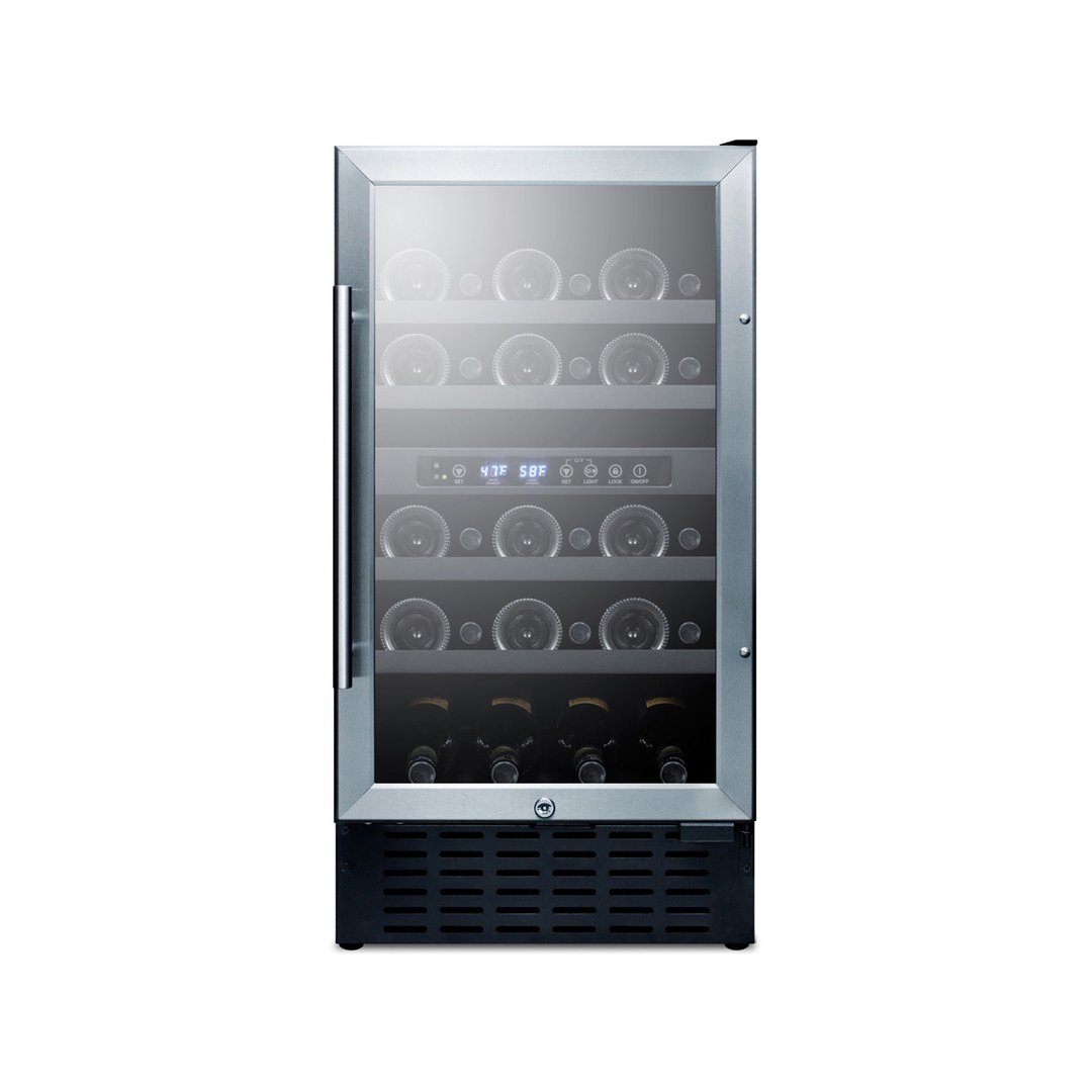 Summit SWC182ZCSS 18" Glass Door Wine Refrigerator, Dual Temperature, 28 Bottles