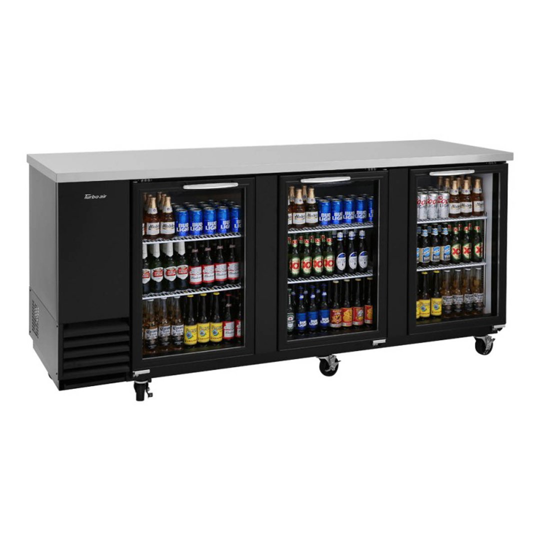 Turbo Air TBB-4SGD-N 90" Three Section Back Bar Cooler with Glass Door, 36.47 cu. ft.